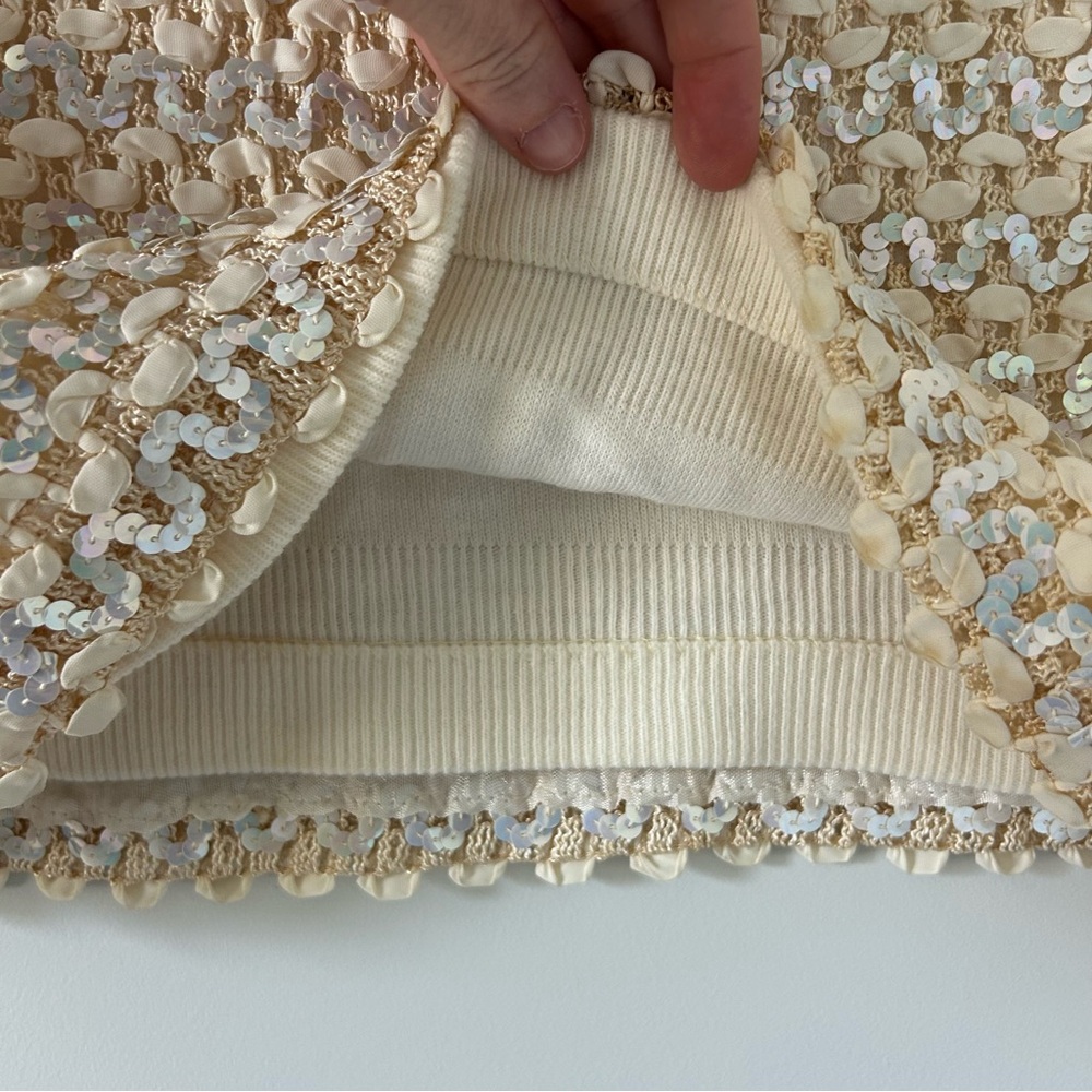 Vintage Park Storyk NY 60s Ivory White Sleeveless Iridescent Sequin Wool Top S - Picture 5 of 8